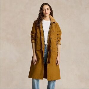 Polo Ralph Lauren cotton utility jacket coat flannel trim M cafe brown like new